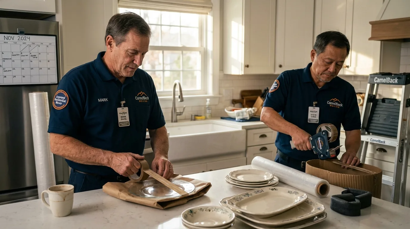 Professional crew packing kitchen dishware in Fair Haven, NJ